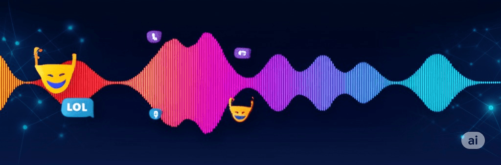 An illustration of sound waves and comedy masks, representing a funny voice over generator.